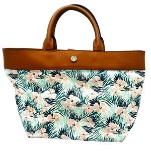 BROOKS BROTHERS Pink‎ Green Tropical Floral Canvas Leather Shoulder Bag Purse